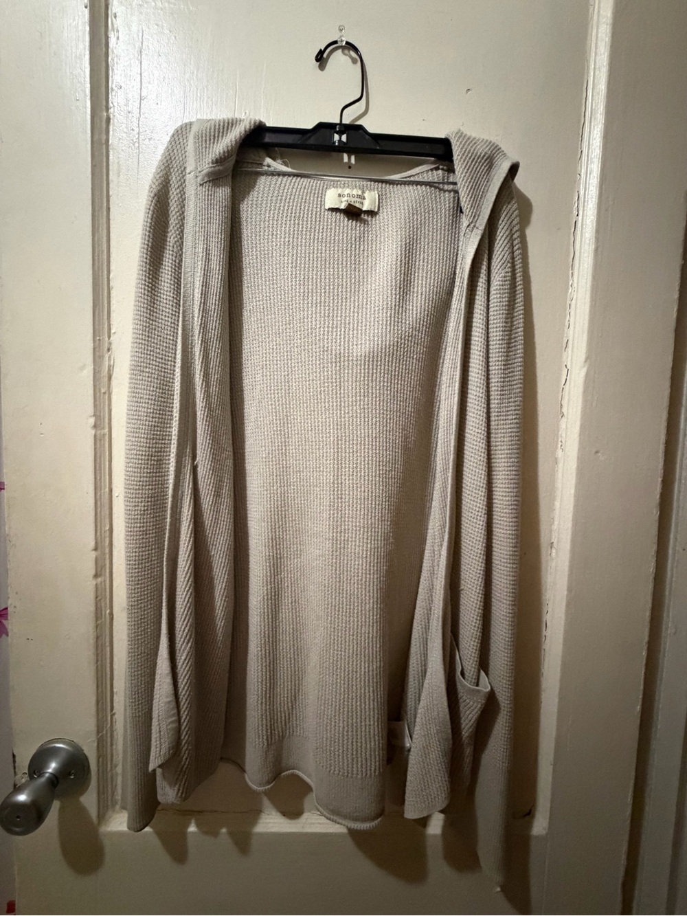 Sonoma Open-Front Hooded Waffle Knit Cardigan in Light Taupe